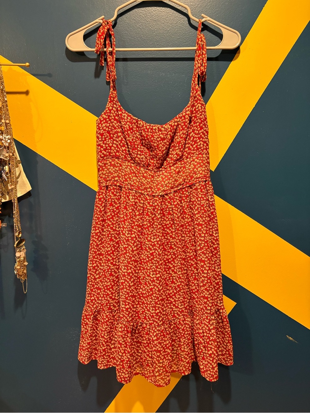 Princess Polly Brick Red Floral Tie Strap Mini Dress EUC